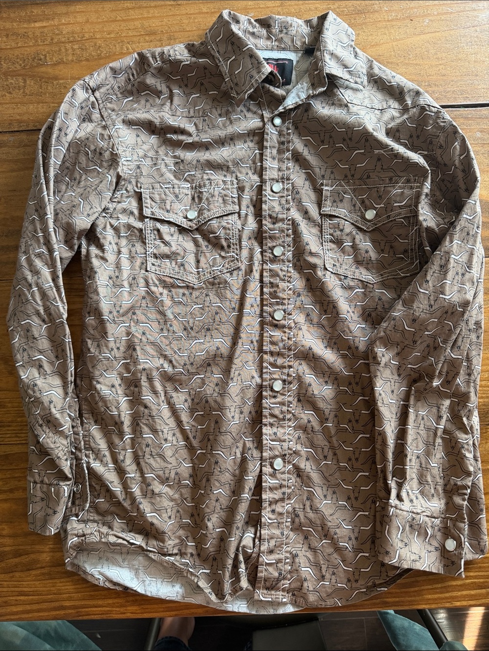 Boys rock and roll denim Brown Printed Western Shirt - Classic Snap Front